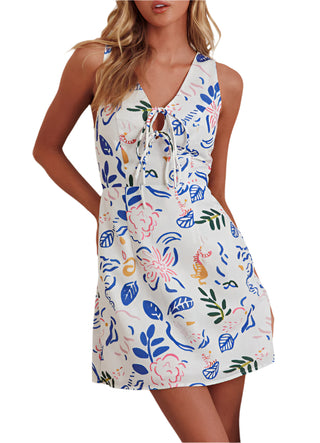 Tall model wearing the dress showing off the a-line cut of the skirt.