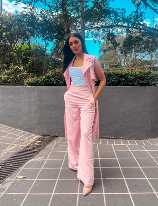 Amplified Beauty CEO Shahna Smith wearing our Carrie Vest & Parker Pant in pink
