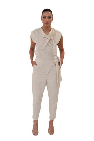 Tie front jumpsuit with pocketts