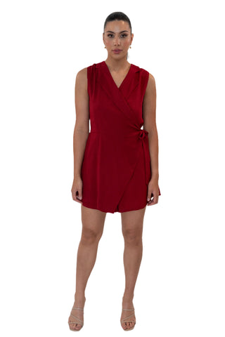 Red wrap romper skort