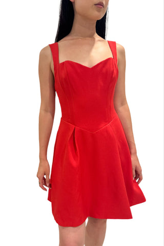 Beautiful structure and fullness of red mini dress with boning.