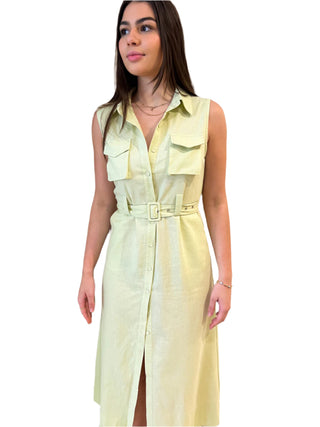 Lime green linen dress.