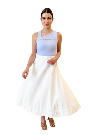 White full denim maxi skirt with high waist.