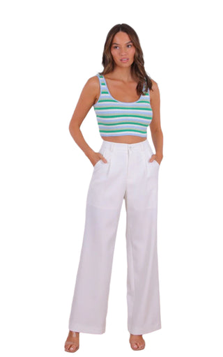 White high waisted wide leg pants.