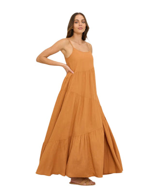 Rust coloured very flowy maxi dress with singlet straps.