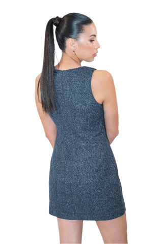 Back view of the navy mini dress for work or weekend.