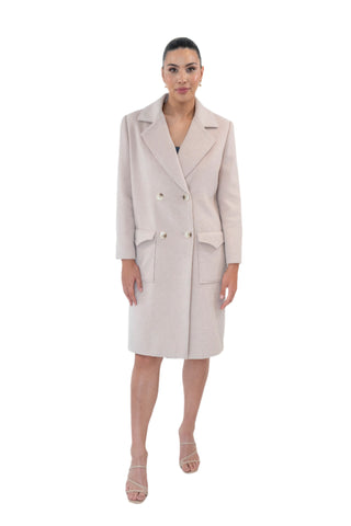 Pearl wool blend double breasted coat with front pockets