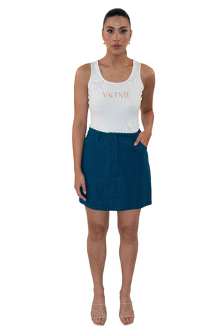 Sailor blue mini skirt with pockets.