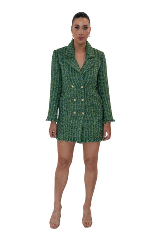 Tweed green double breasted blazer/mini dress 