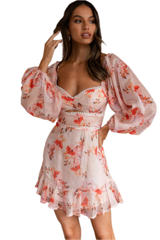 Puff sleeve mini dress with bust detail.