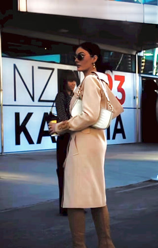 Amplified Beauty CEO Shahna Smith wearing our Florence Trench Coat in Melbourne