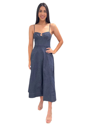 Denim full skirt midi dress