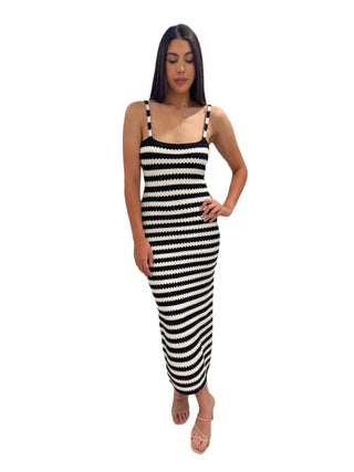 Woven knit maxi dress with stripes and singlet staps