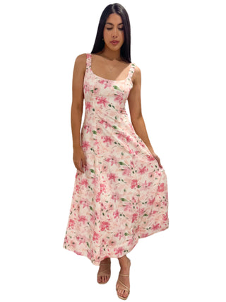 Floral printed maxi dress with round neckline