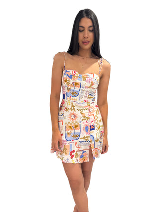 Cute mini dress with front split and tie up shoulders