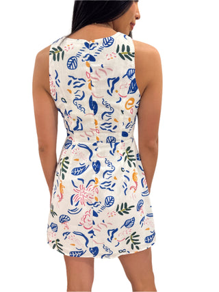 Back view of bra friendly mini dress with back zip