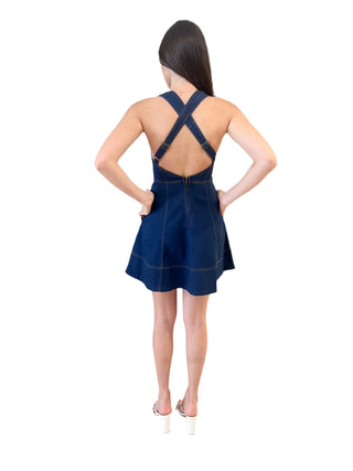 Denim cross back mini dress