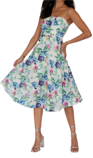 Flowy floral midi dress with singlet straps.