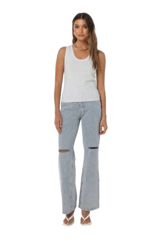 Lurex Tank top worn out over jeans.