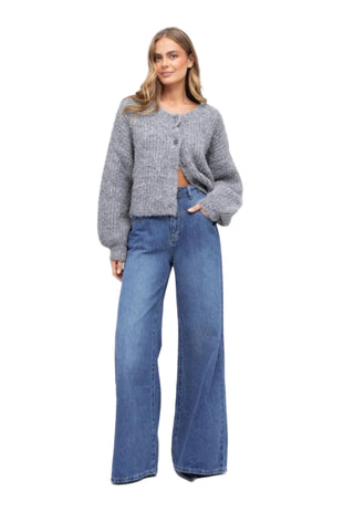High waisted wide leg denim jeans 